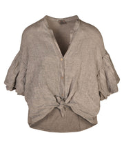 2-Textured overdyed bubble sleeve linen shirt