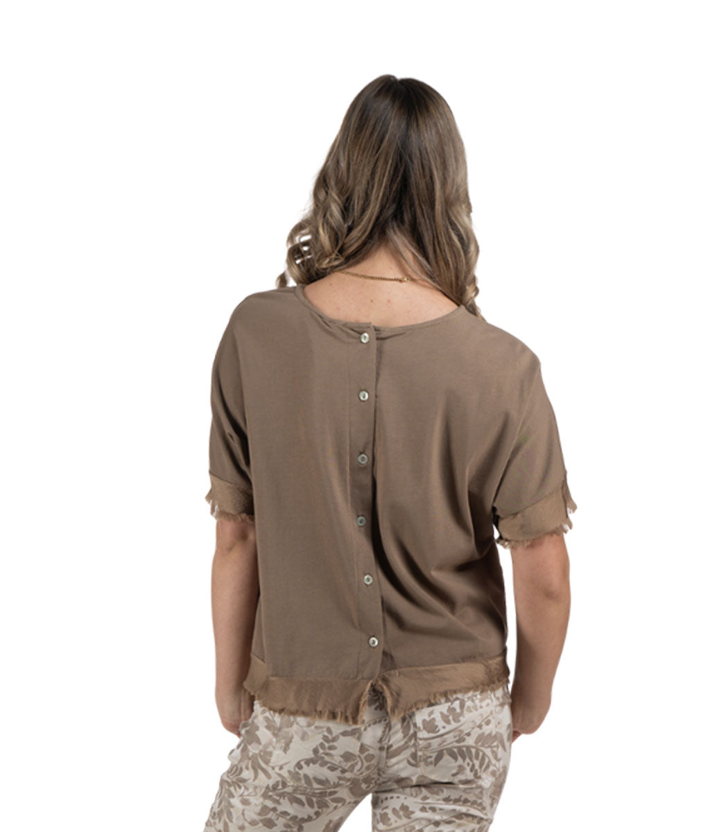 Raw-edge border silky t-shirt