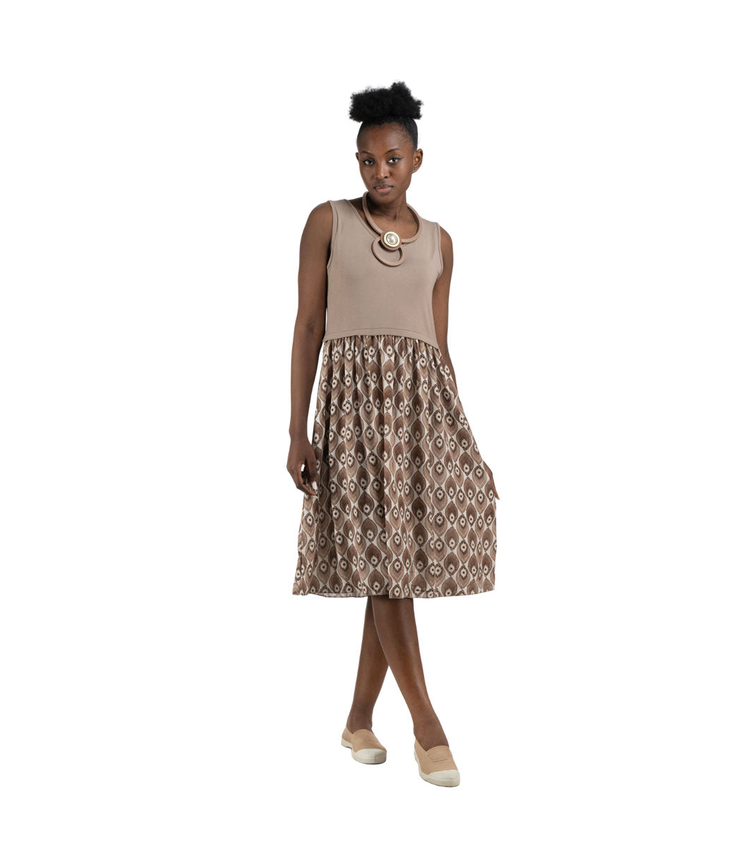 2-Textured peacock feather print dress