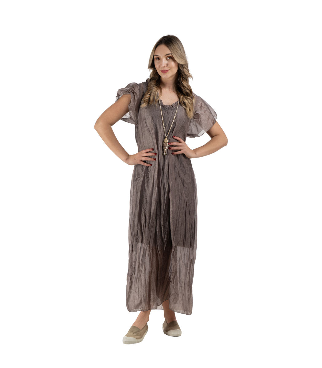 Frill collar silky maxi dress