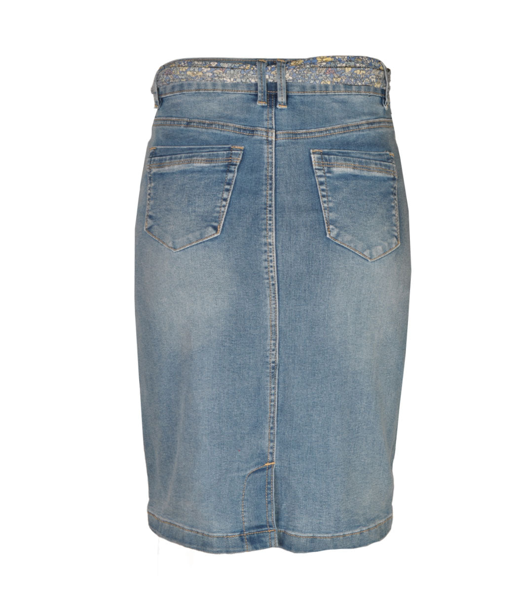 Scarf belt denim pencil skirt