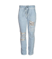 Sequin word patch pants