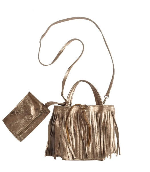Genuine leather fringed mini shopper bag