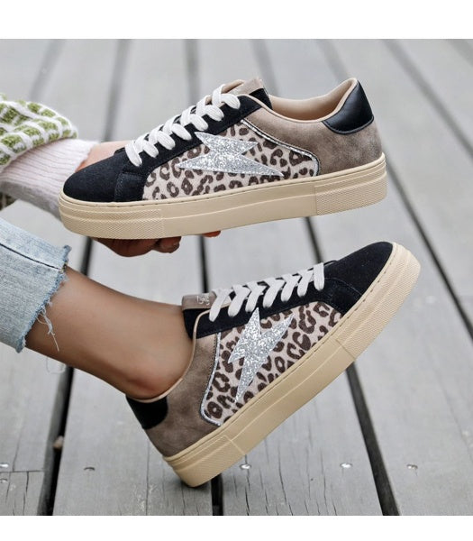 Animal glitter lightning bolt suede sneaker