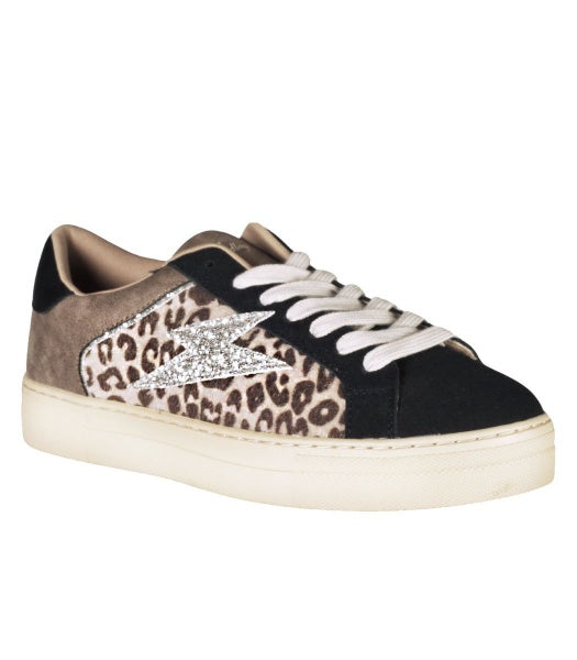 Animal glitter lightning bolt suede sneaker