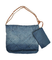 Silver chain denim diamond patch bag 