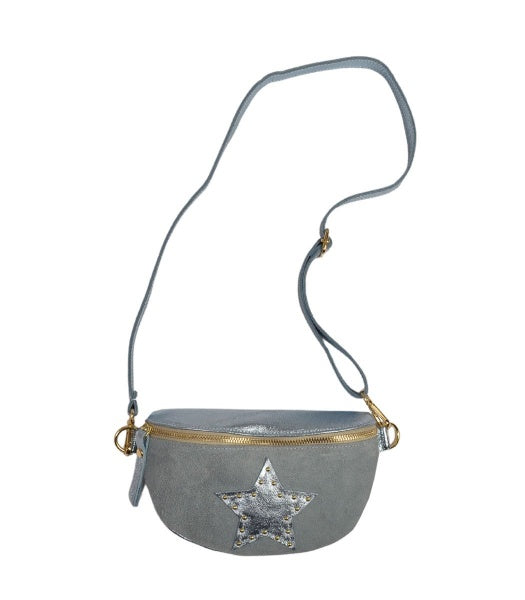 Genuine leather suede star patch bag 