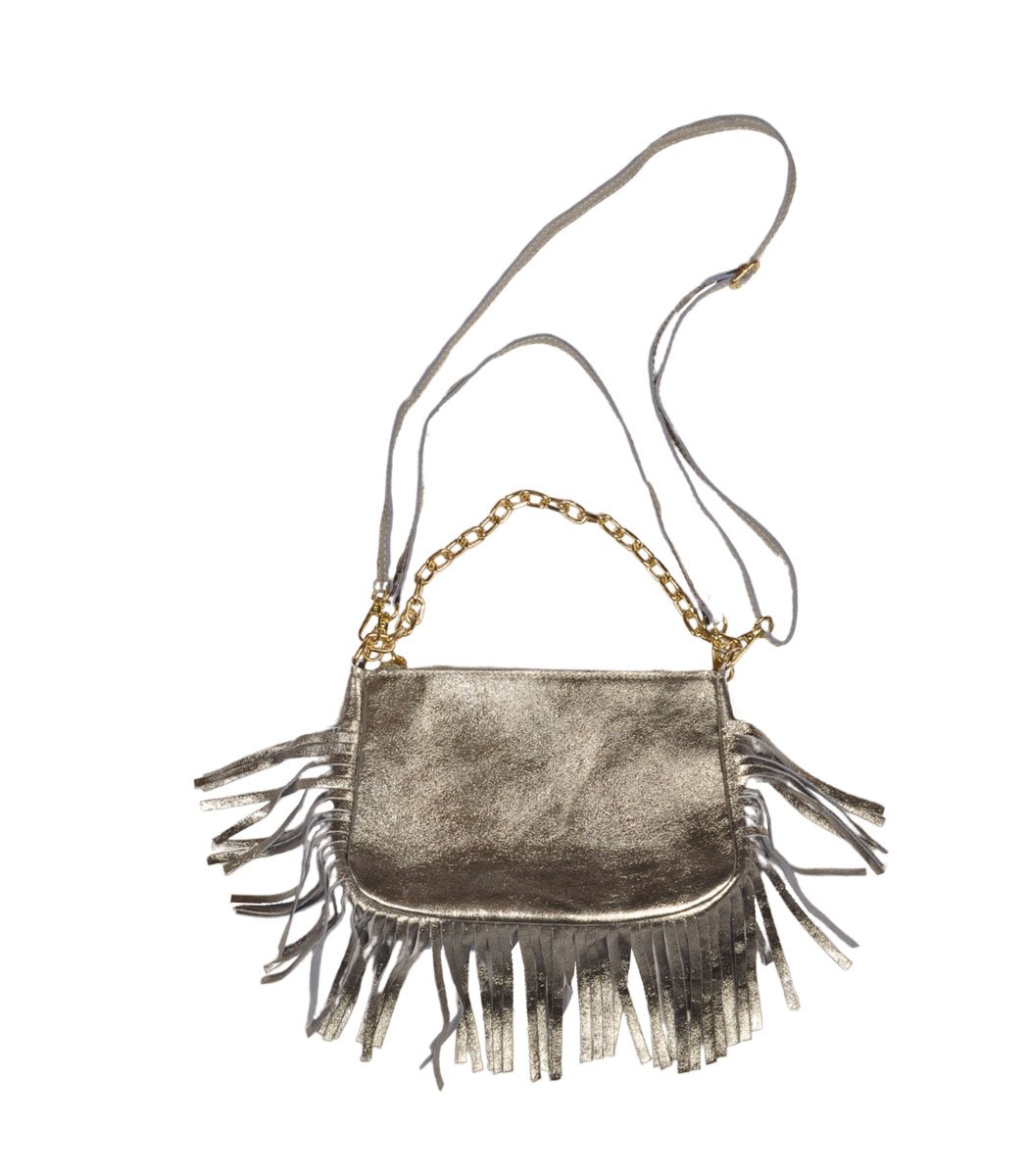 Genuine leather metallic chain bag