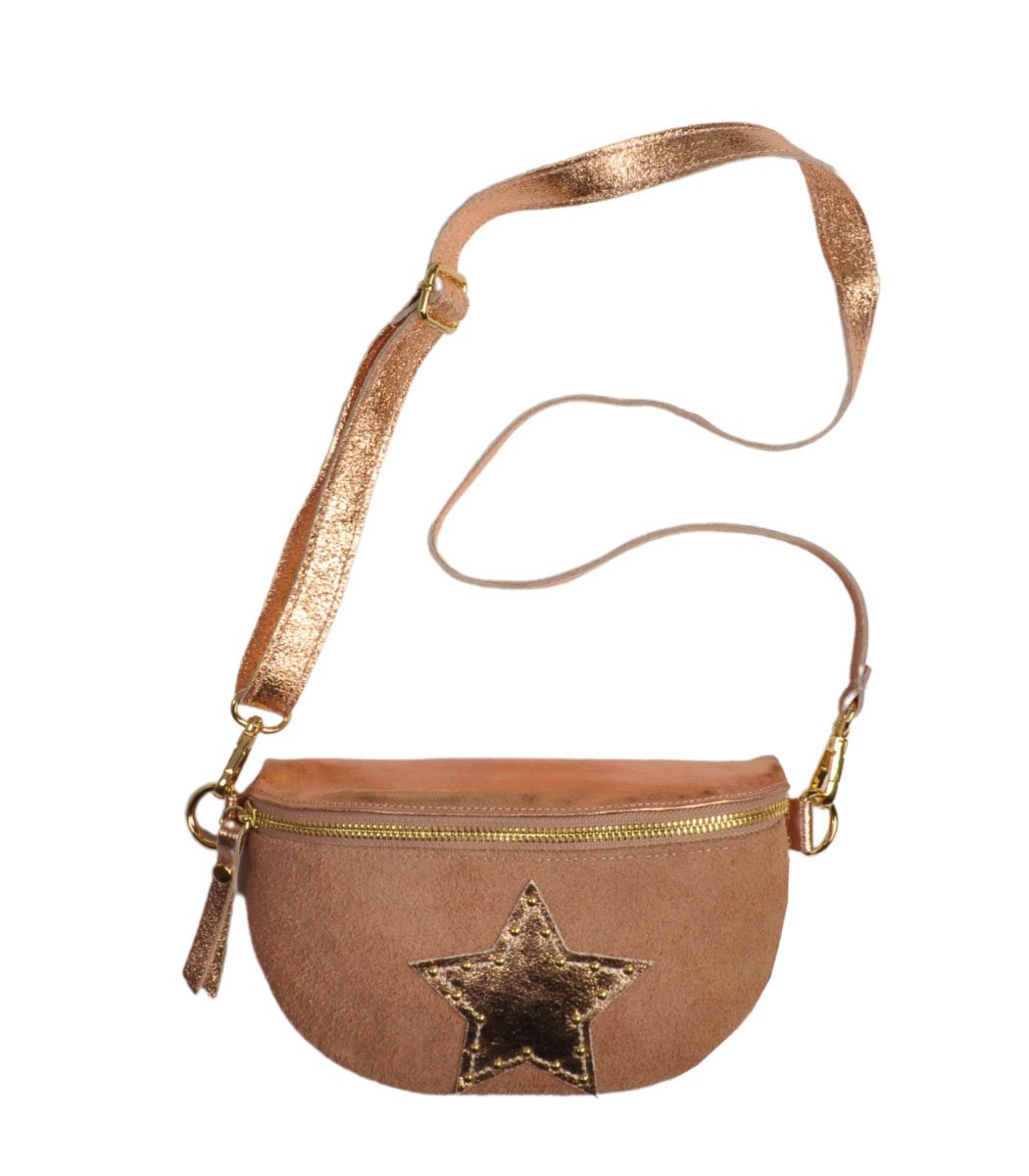 Genuine leather suede star patch bag 