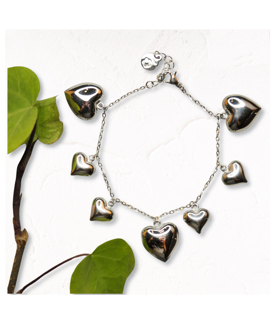 Silver puff heart bracelet