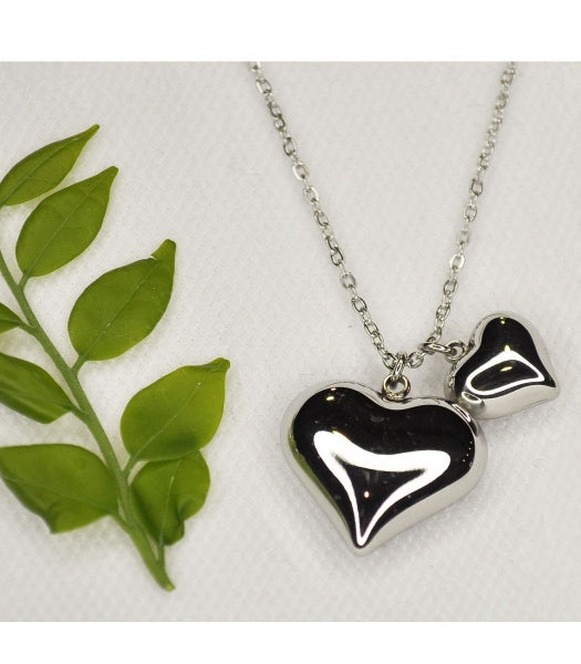 Double puff heart chain necklace 