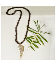 Diamante wing wooden beaded necklace