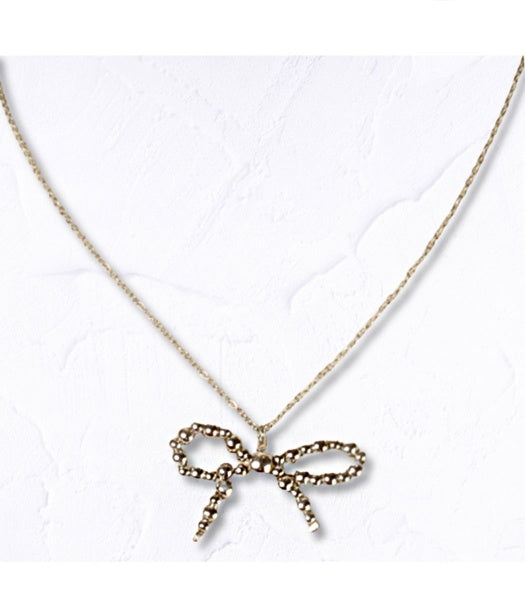 Beaded chain bow necklace