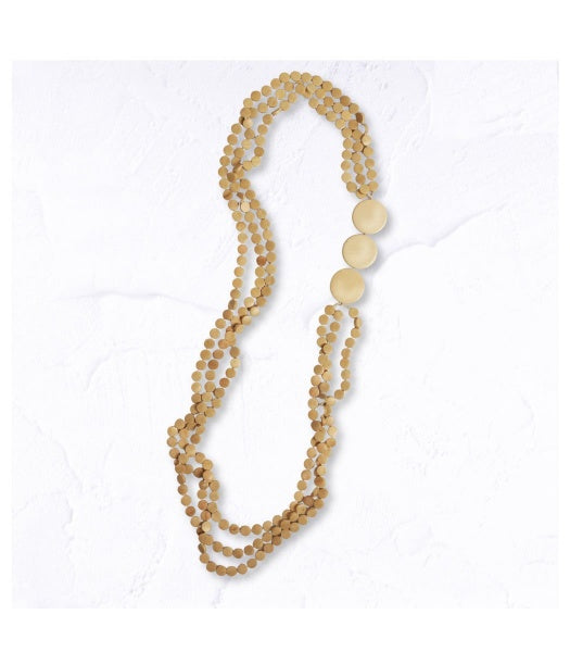 Mini wooden disc multi string necklace