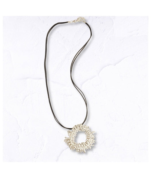 Textured circle multi string necklace
