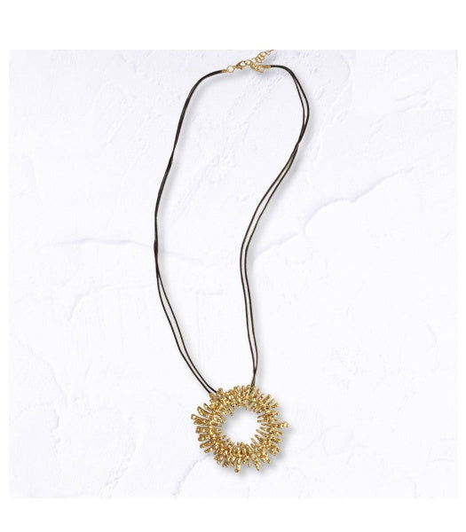 Textured circle multi string necklace