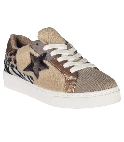 Faux fur animal print corduroy sneaker