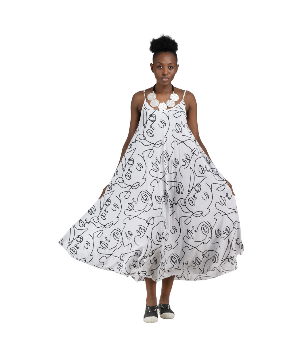 Face print strappy dress