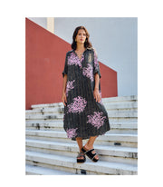 Coral print striped lurex dress