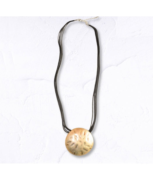 Multi string textured disk necklace