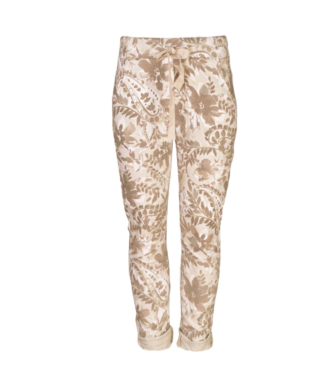 Glitter floral print pants