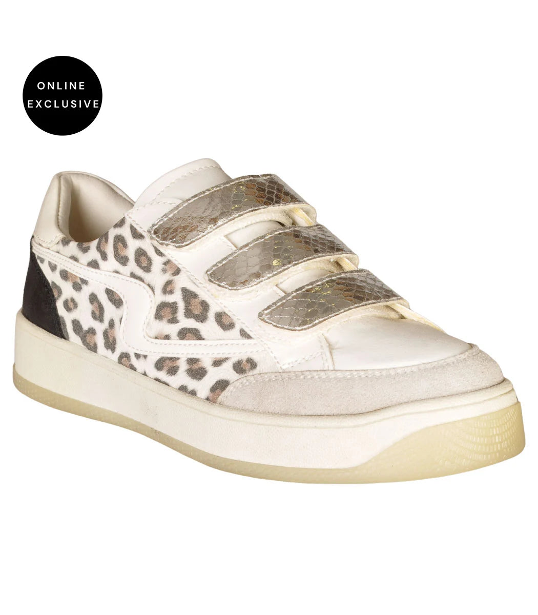 Silver strap animal print sneaker