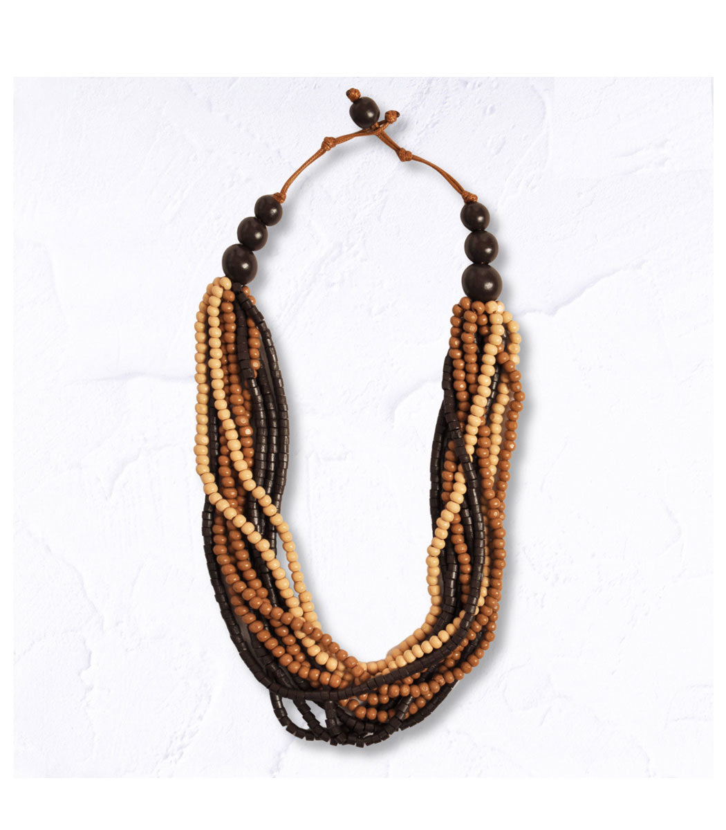 Wooden beaded string necklace