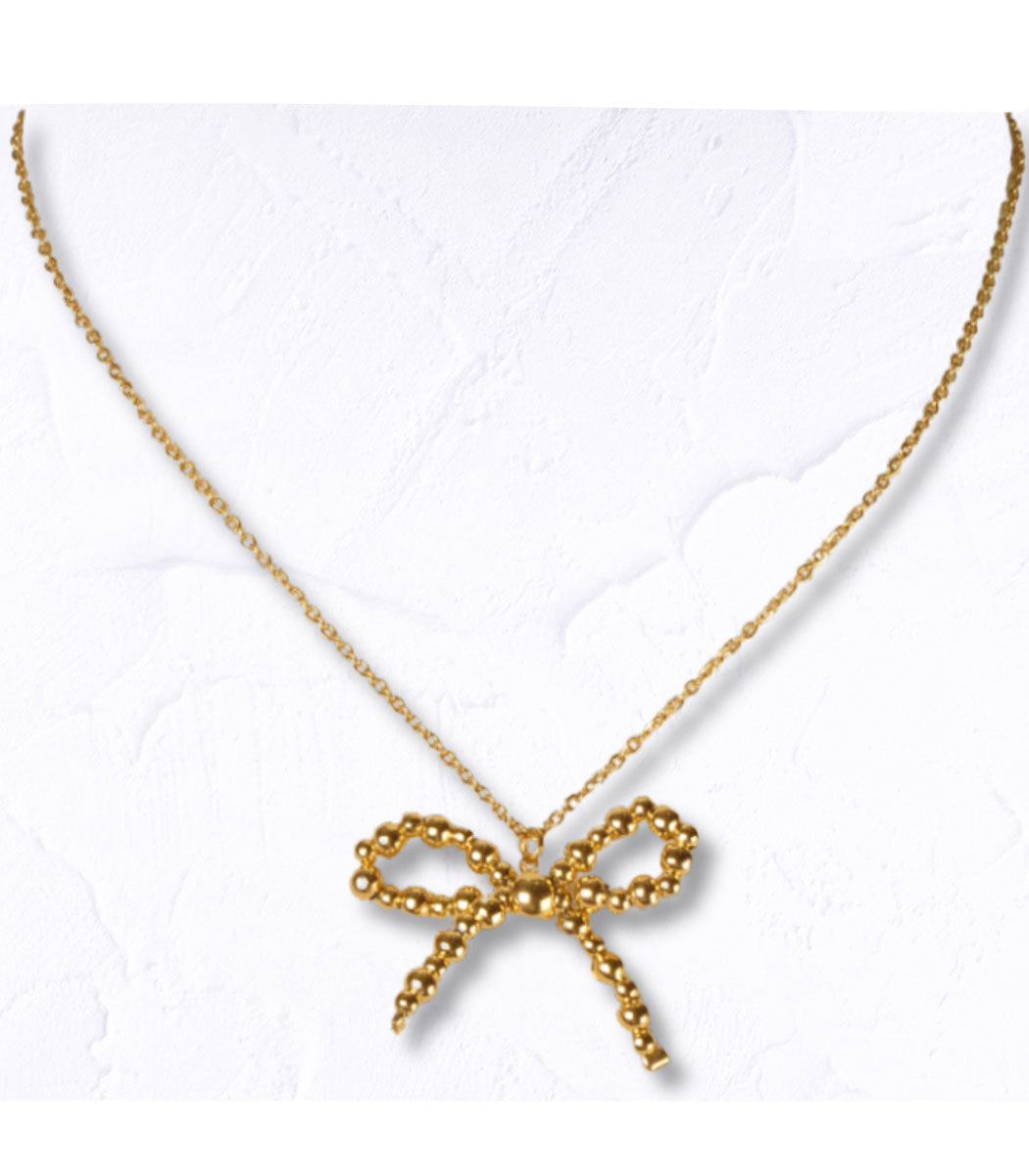 Beaded chain bow necklace