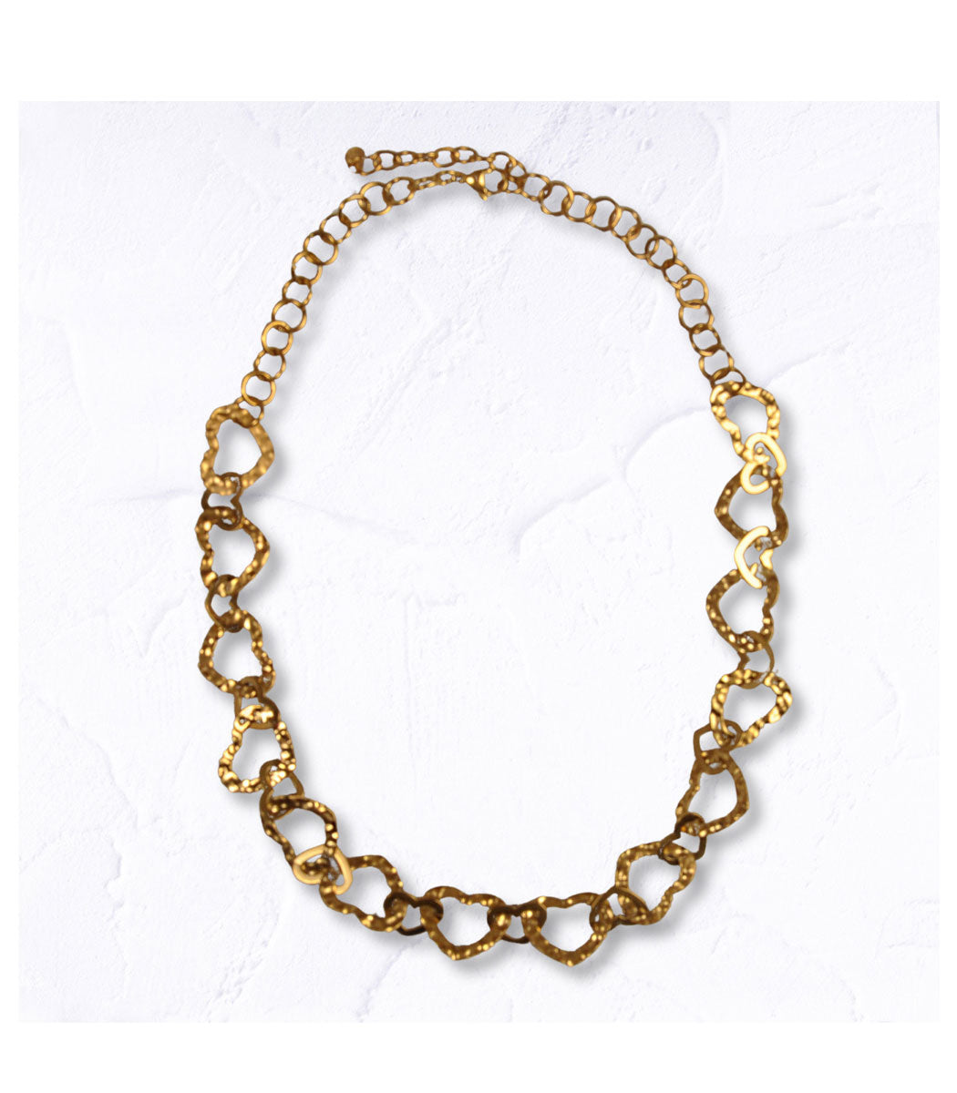 Multi battered heart link necklace