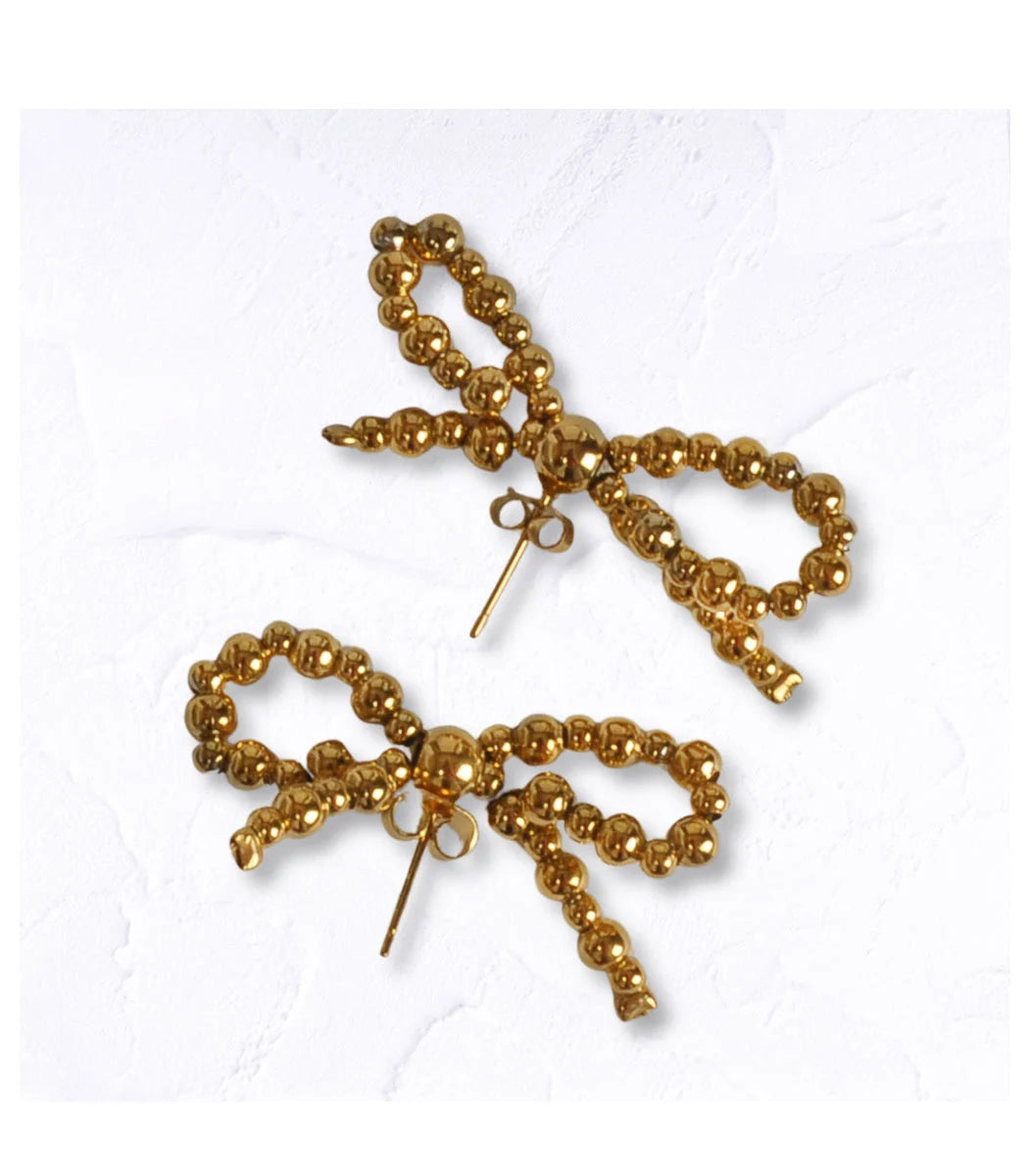Beaded bow stud earrings