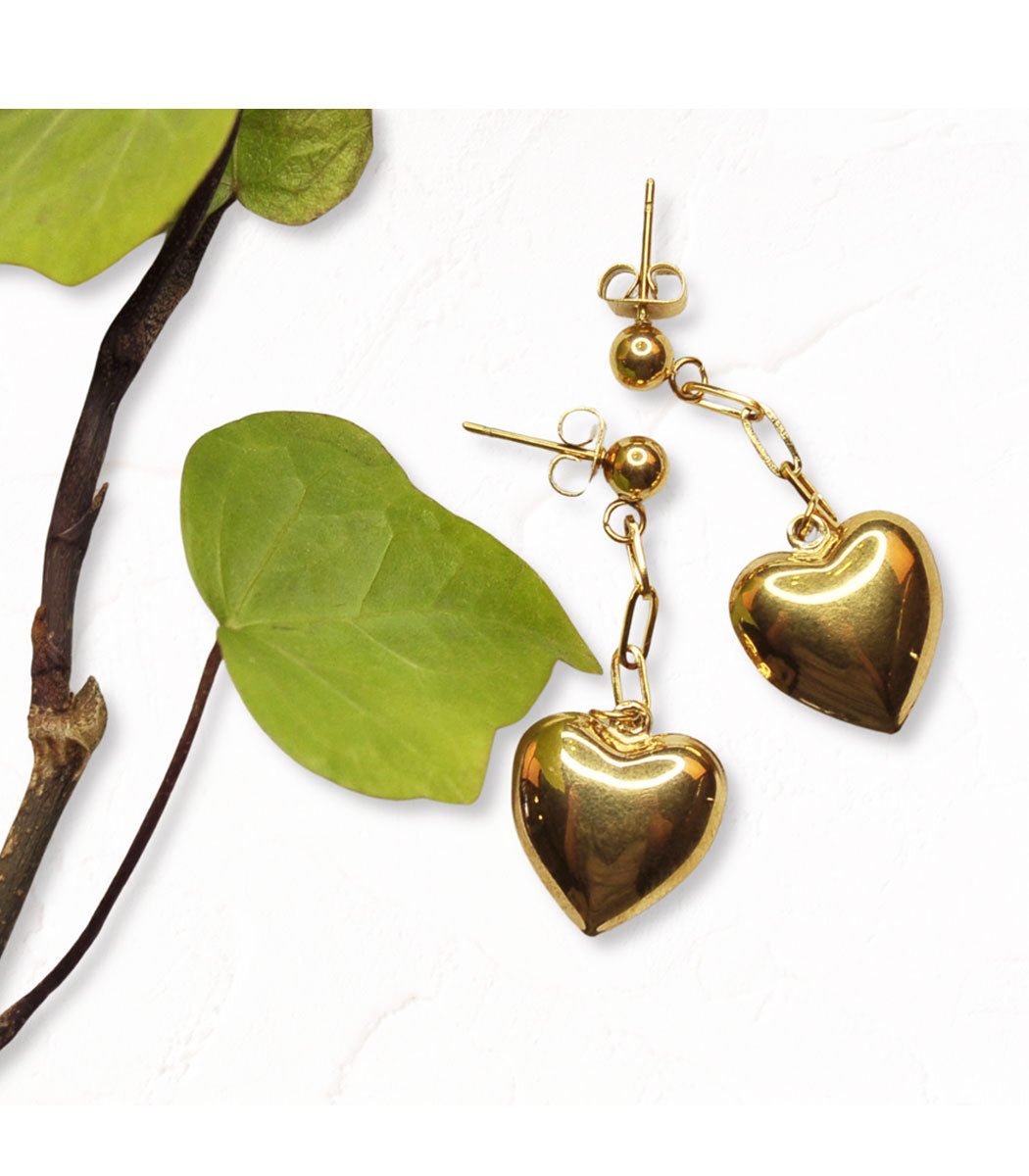 Gold heart chain earrings