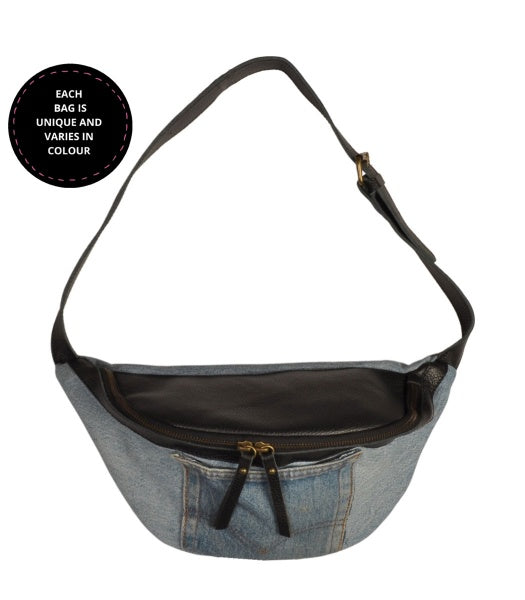 Genuine leather denim patch bag