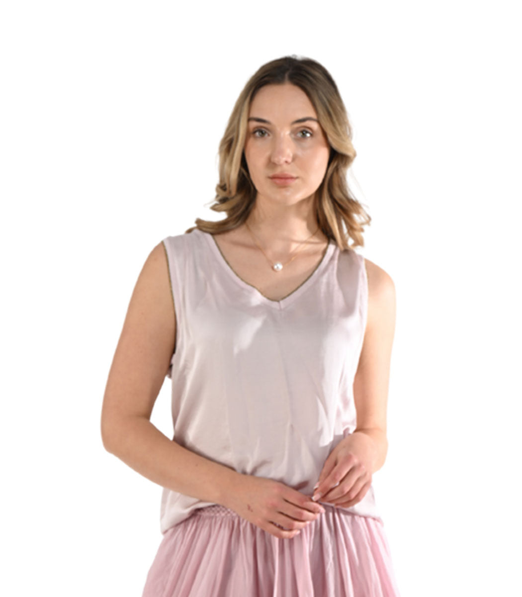 Lurex trim silky tank top