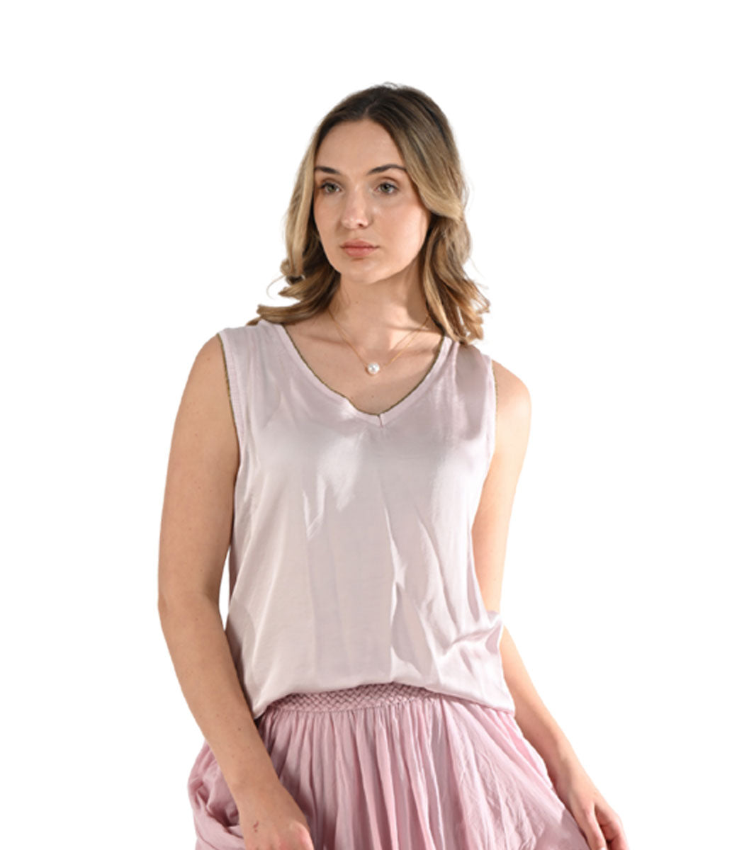 Lurex trim silky tank top