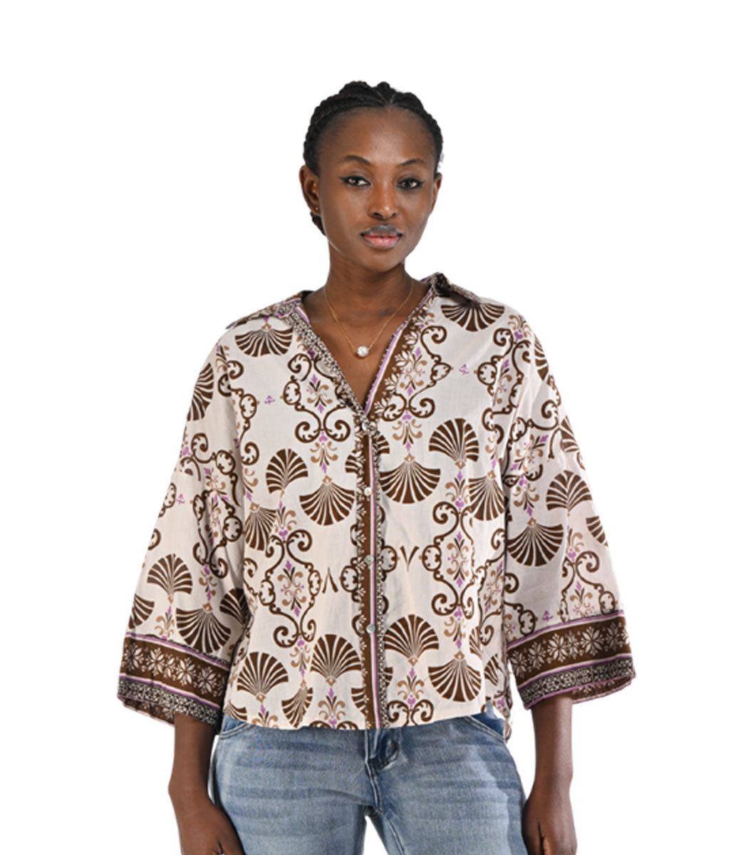 Fan print boxy shirt