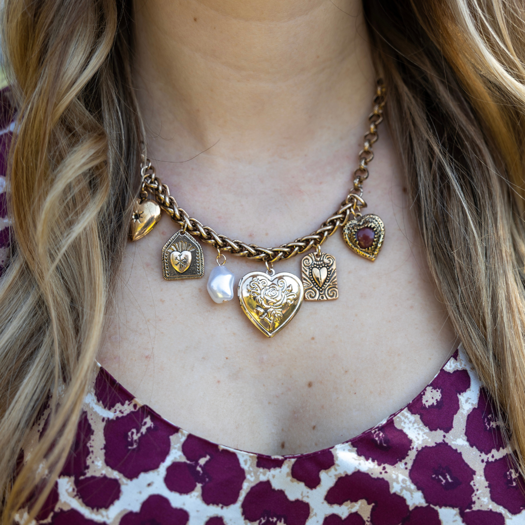 Multi heart locket chunky necklace
