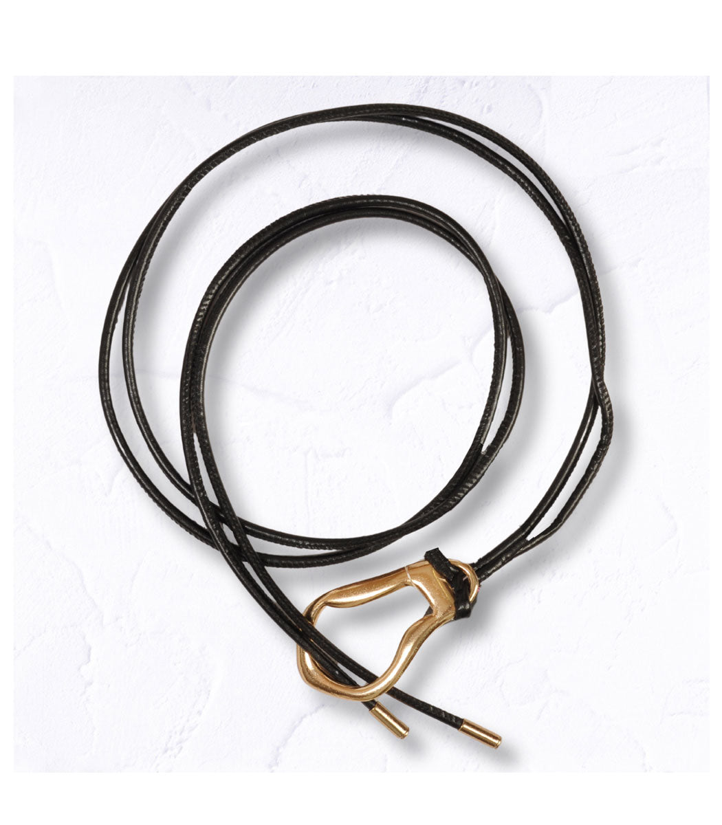 Genuine leather double string oblong buckle belt