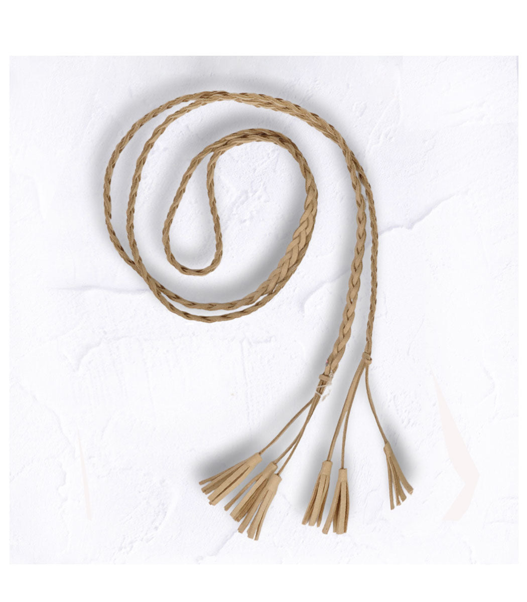 Braided tassel suede belt