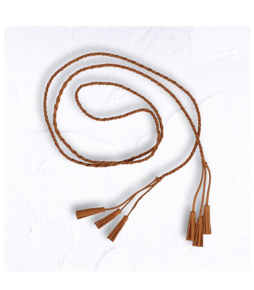 Braided tassel suede belt