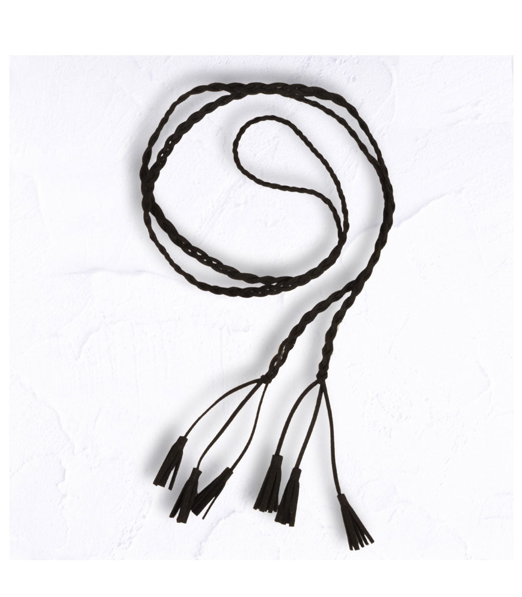 Braided tassel suede belt