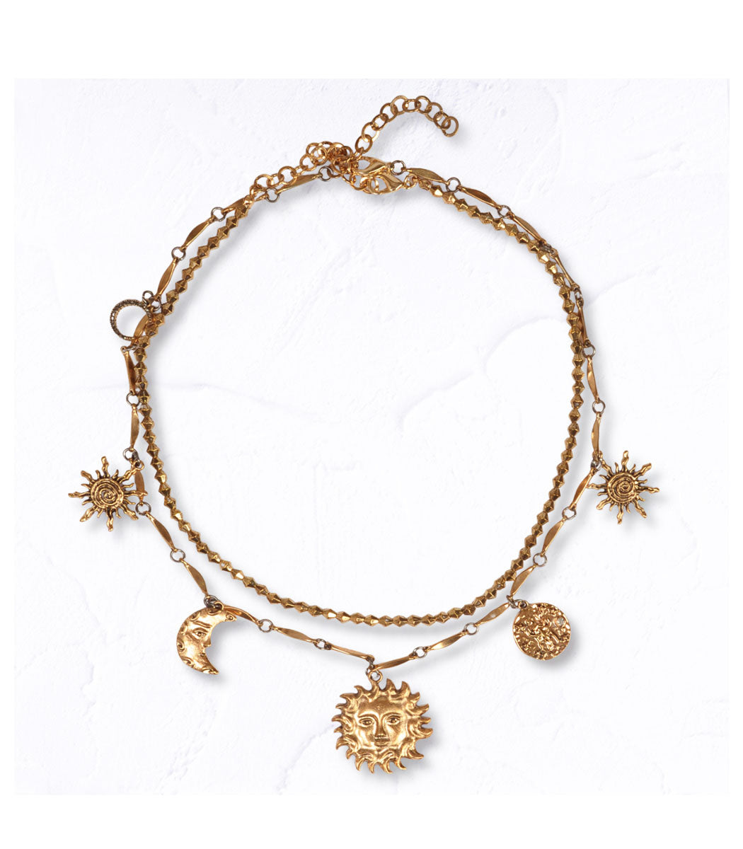 Sun moon charm choker necklace