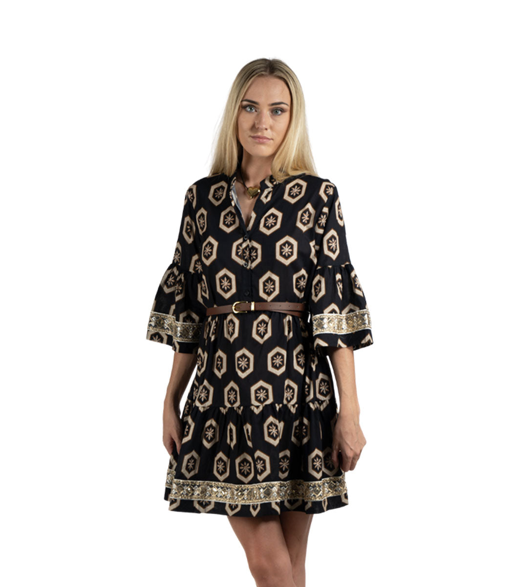 Braided trim belted mini dress