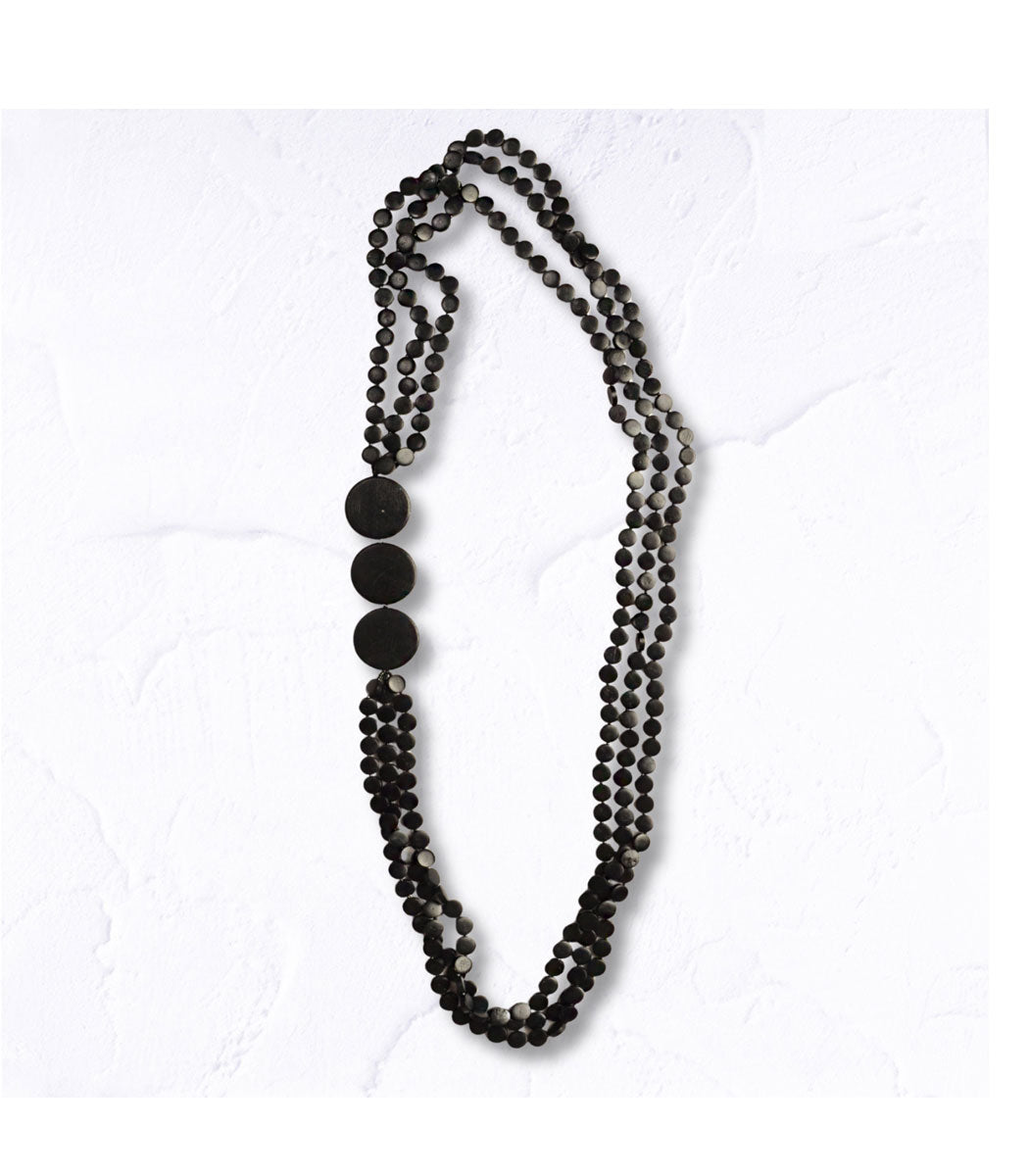 Mini wooden disc multi string necklace