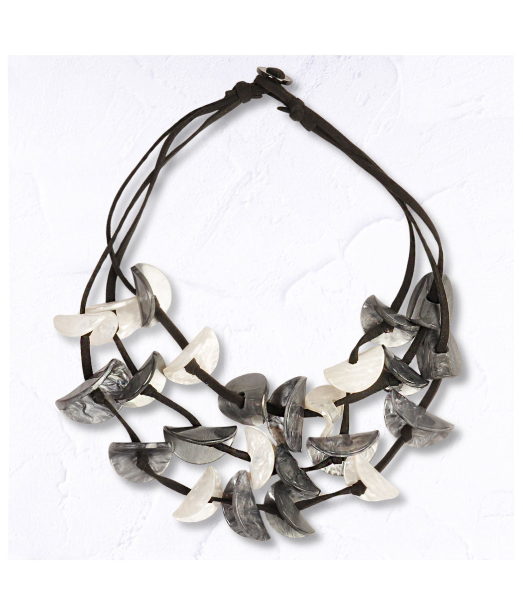Folded resin disc multi string necklace