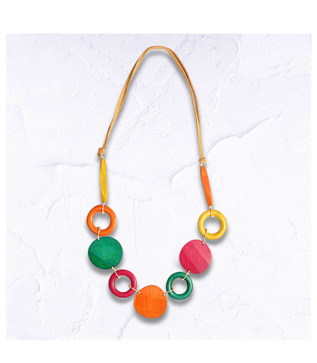 Wooden circle disc necklace