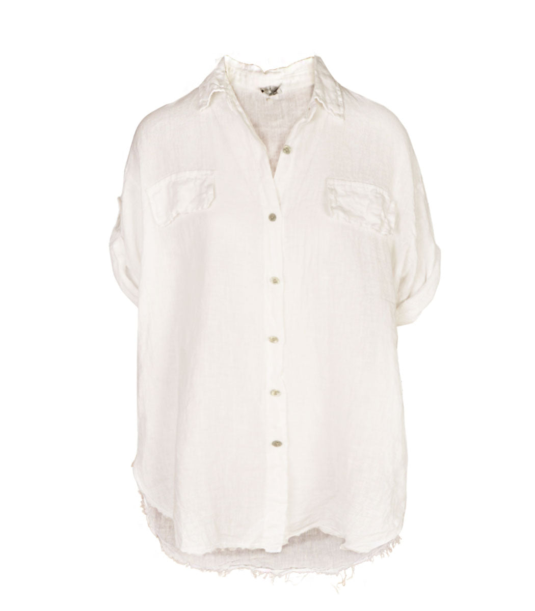 100% Linen raw-edge oversized shirt