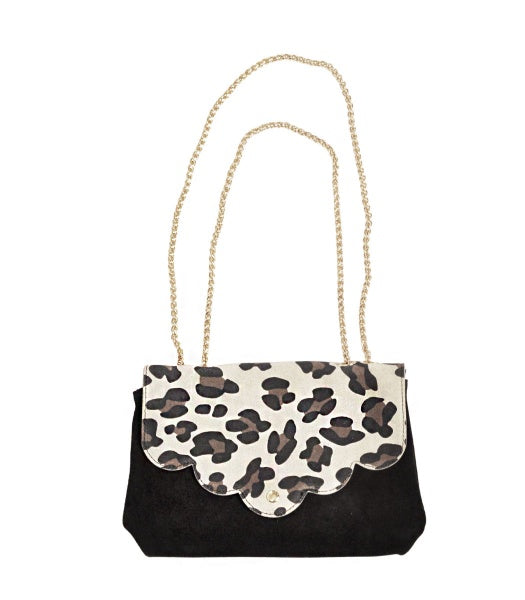 Genuine leather leopard print chain bag
