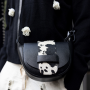 Genuine leather cow print bucket bag