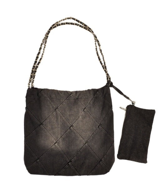 Diamond patch denim bag