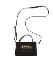 Genuine leather horse bridel detail suede bag